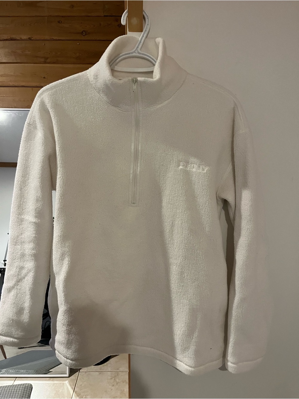 DKNY Cream Quarter-Zip Fleece Pullover